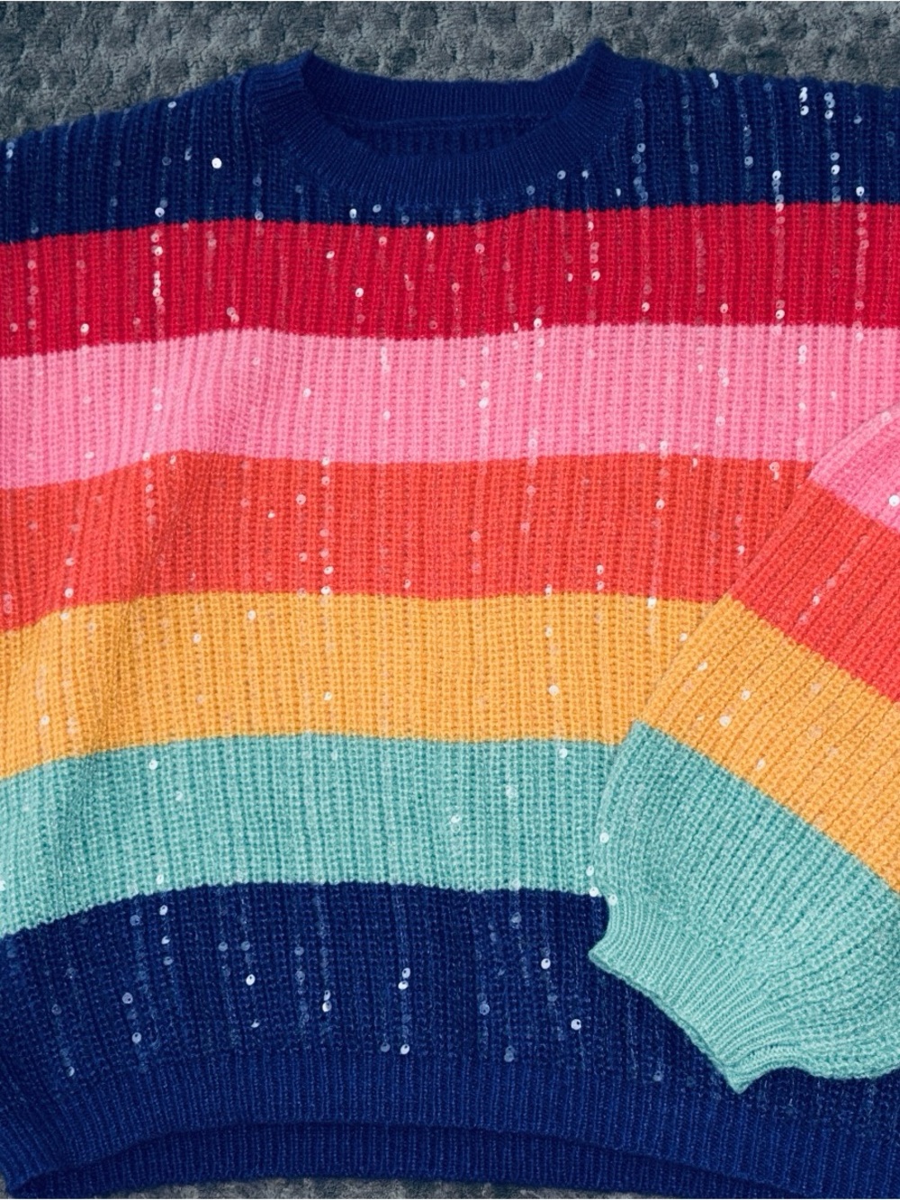 Main Strip Multicolor Sequin Stripe Cowlneck Sweater